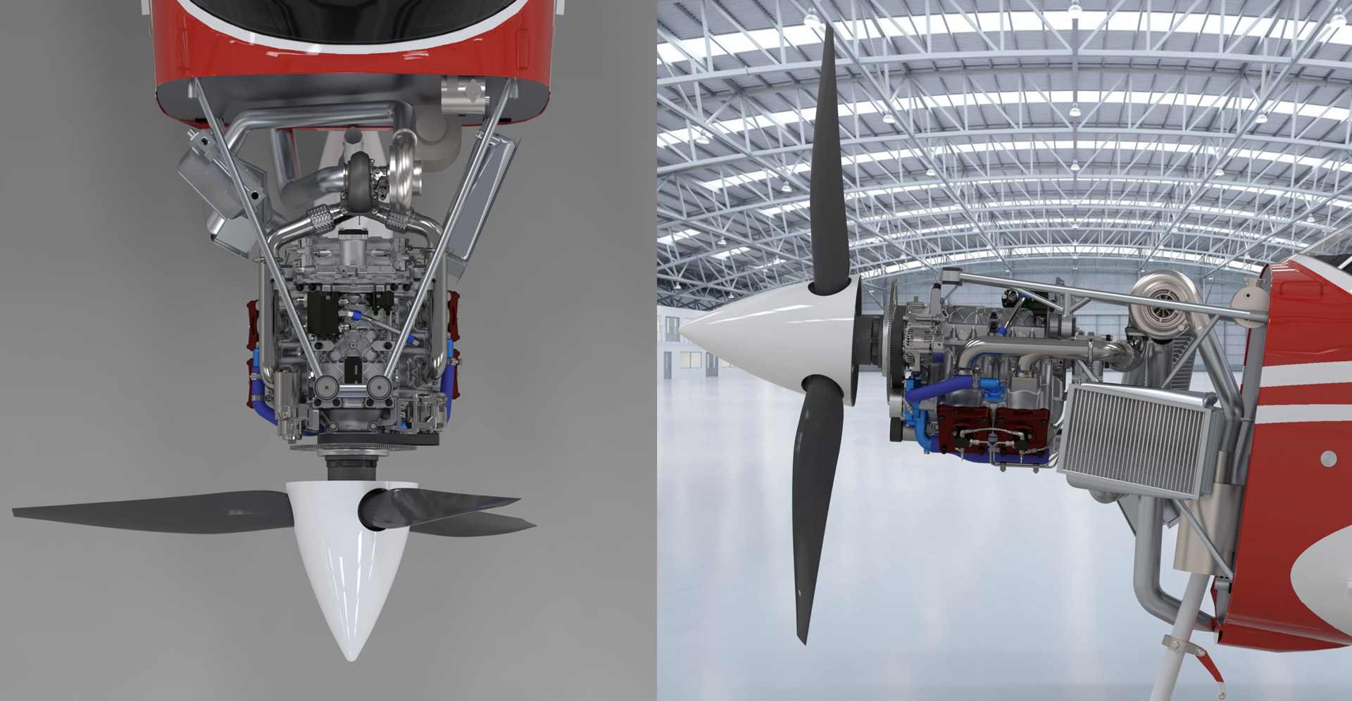 Top and side view renderings of DeltaHawk engine in Cessna182T